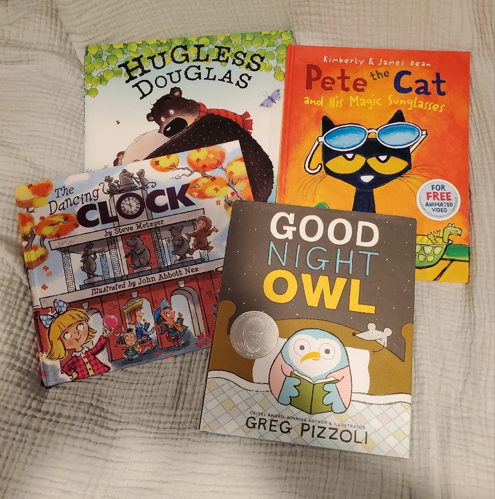 4 Hardcover Childrens Picture Books Hugless Dougless, Pete The Cat, Good Night..